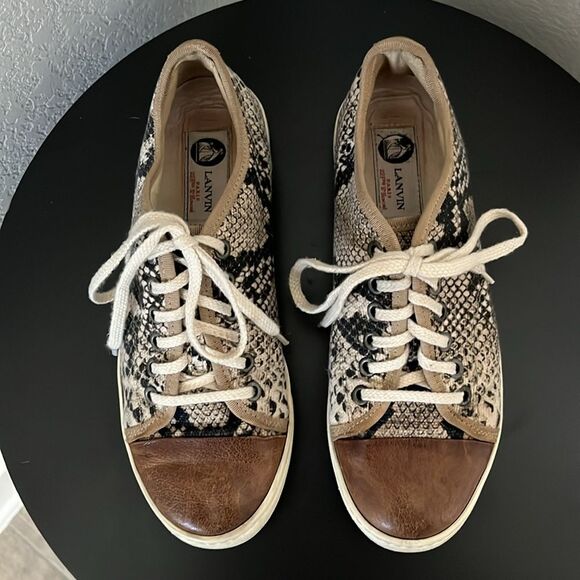 LANVIN Women's Bi-Color Leather Snakeskin Sneaker with Cap Toe, Size 37 (6.5 US) - Picture 3 of 13